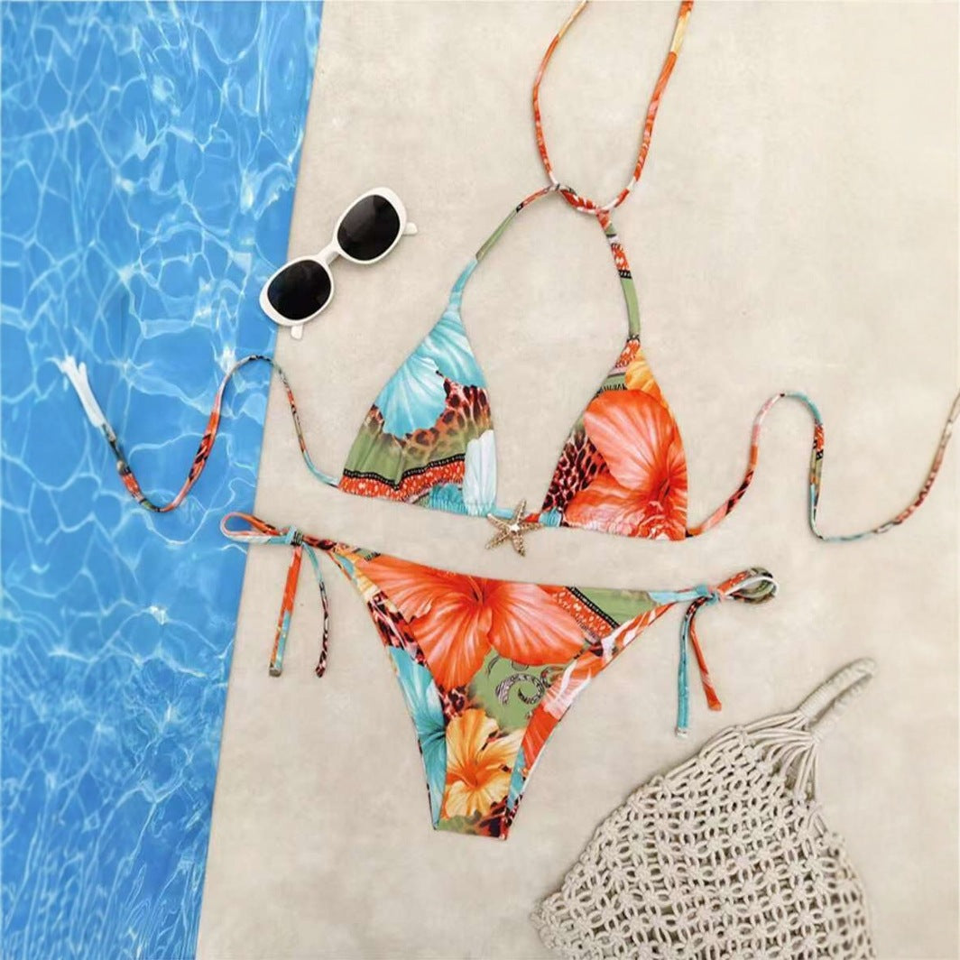 Damen Triangel-Bikini mit floralem Design und verstellbaren Bändern Drune