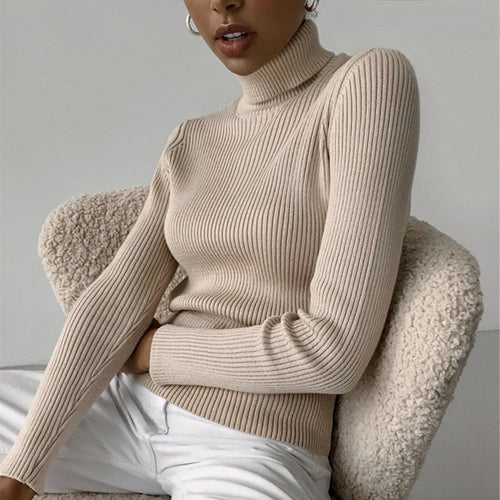Damen Rollkragenpullover mit feiner Rippstruktur und figurbetonter Passform Drune