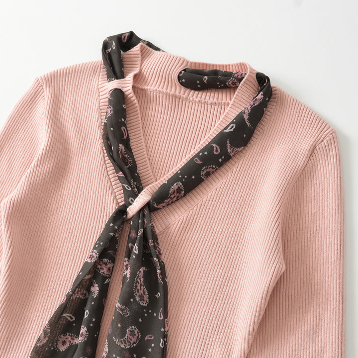 Damen Feinstrickpullover mit eingefädeltem Paisley-Schal Drune