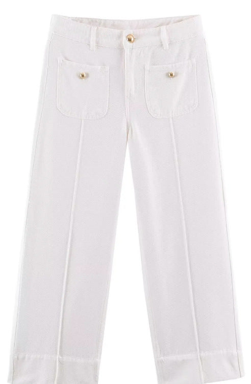 Damen Hochtaillierte Culotte-Hose mit weitem Bein und dekorativem Taillengürtel Drune