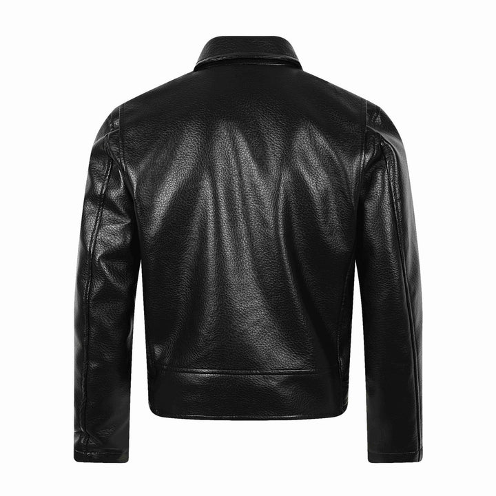 Herren Asymmetrische Bikerjacke aus Kunstleder mit Nietenbund und mehrfachen Reißverschlüssen Drune