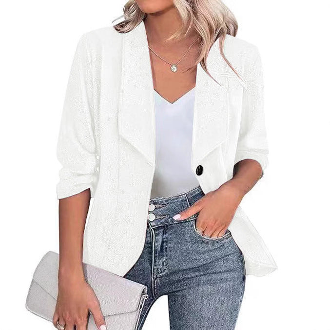 Damen Eleganter Glitzer-Blazer mit Wasserfall‑Revers, tailliertem Schnitt und 3/4‑Ärmeln Drune