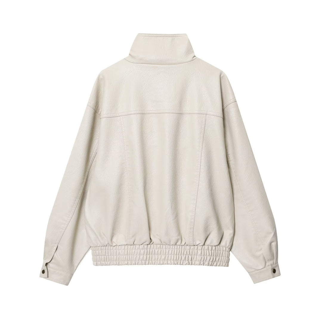 Damen lässige Kunstlederjacke mit hohem Kragen und Weitenregulierung Drune