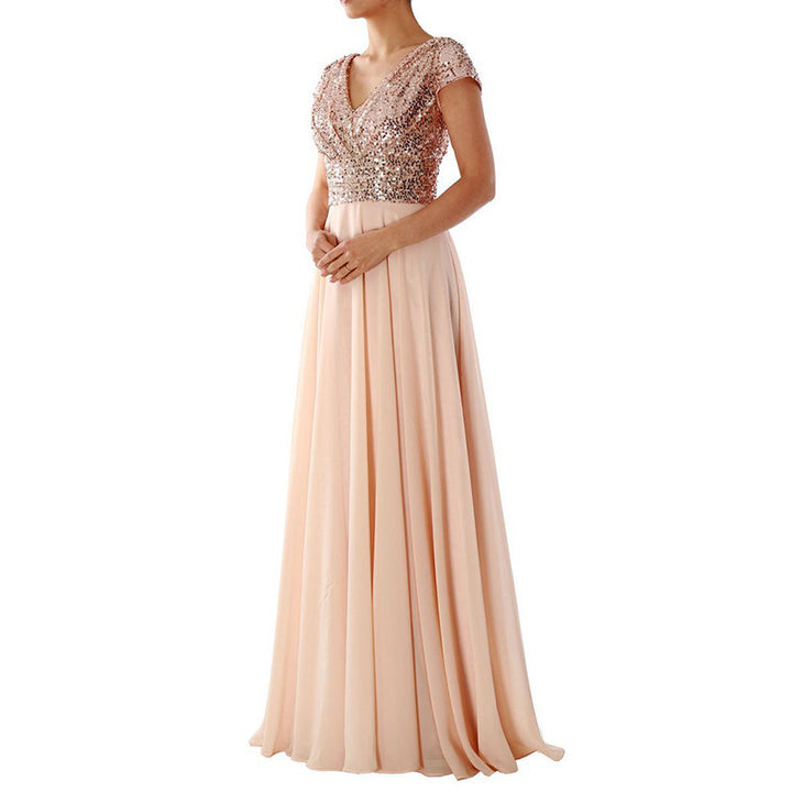 Damen Abendkleid mit funkelnden Pailletten und elegantem V-Ausschnitt Drune