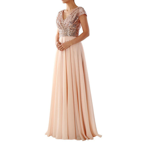 Damen Abendkleid mit funkelnden Pailletten und elegantem V-Ausschnitt Drune