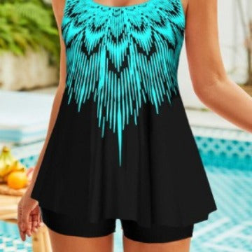 Damen Tankini-Oberteil mit modischem asymmetrischem Design und tankini Shorts Drune