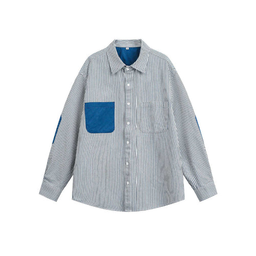 Unisex Oversize-Streifenhemd mit kontrastierter Brusttasche und Kentkragen Drune