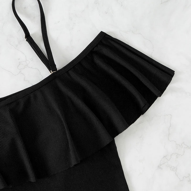 Damen Eleganter Badeanzug mit Volants und schulterfreier Ausschnitt Drune