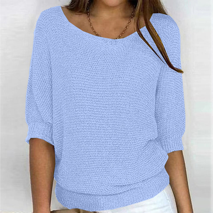 Damen nan legerer kastiger Feinstrickpullover mit weitem Ausschnitt Drune