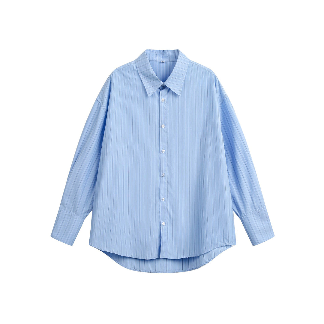 Damen Oversize-Hemdbluse mit feiner Nadelstreifenstruktur und abgerundetem Saum Drune
