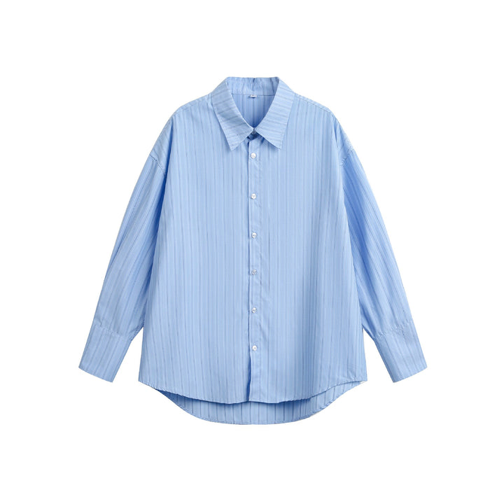 Damen Oversize-Hemdbluse mit feiner Nadelstreifenstruktur und abgerundetem Saum Drune