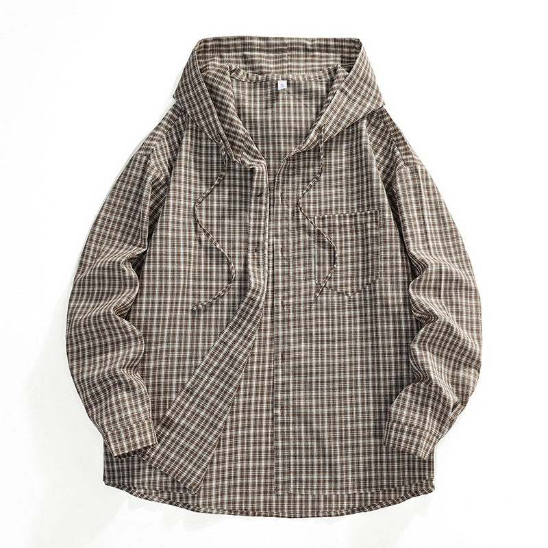 Herren Karierter Overshirt-Hoodie aus Baumwollmix mit Kapuze & Relaxed-Fit Drune