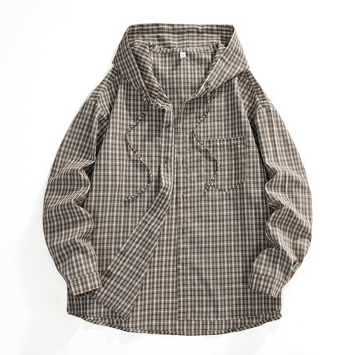 Herren Karierter Overshirt-Hoodie aus Baumwollmix mit Kapuze & Relaxed-Fit Drune