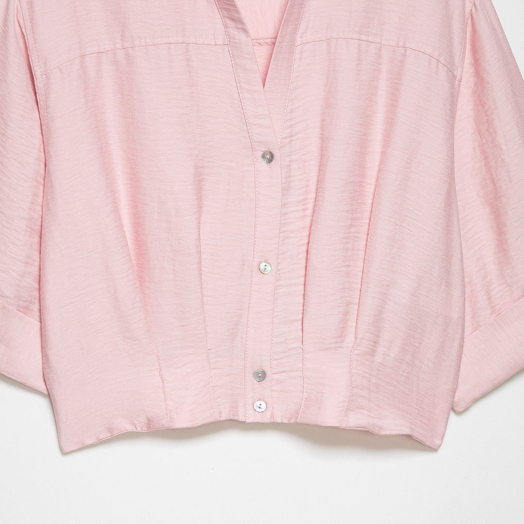 Damen Oversize Leichte Hemdbluse mit Umschlagärmeln und V-Ausschnitt Drune