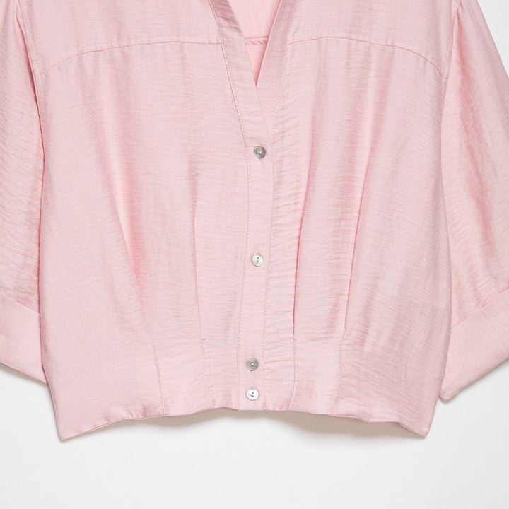 Damen Oversize Leichte Hemdbluse mit Umschlagärmeln und V-Ausschnitt Drune
