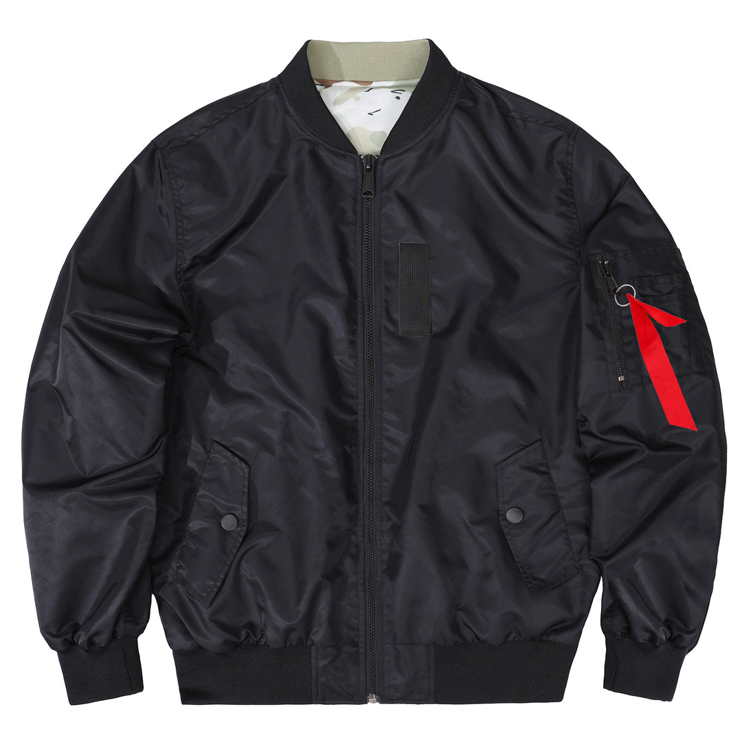 Herren  fluginspiriertes Bomberjacke mit gerippten Bündchen Saum Camouflage-Futter und Ärmel-Utility-Tasche Drune