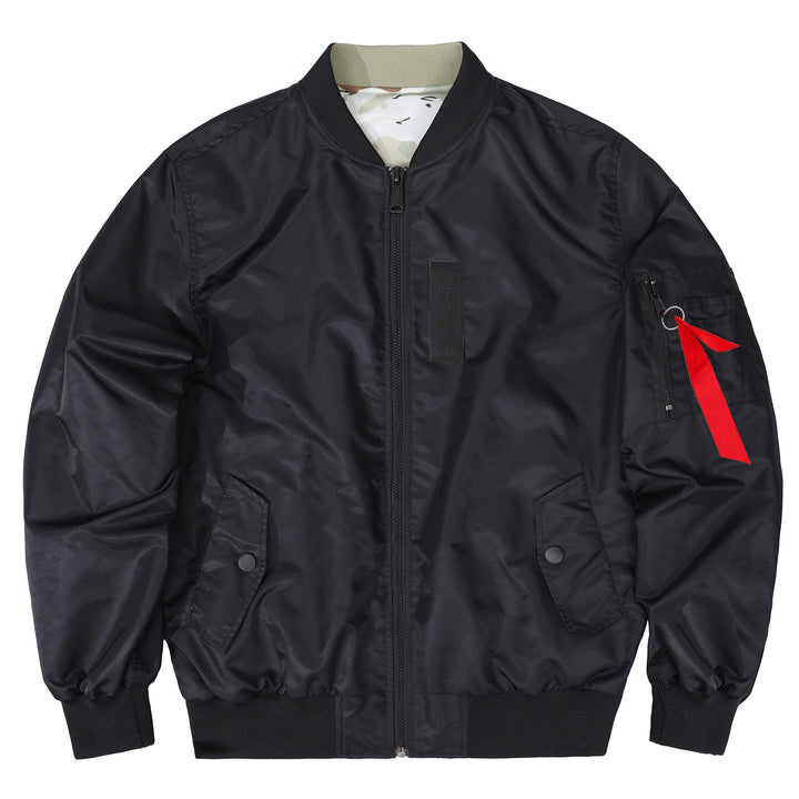 Herren  fluginspiriertes Bomberjacke mit gerippten Bündchen Saum Camouflage-Futter und Ärmel-Utility-Tasche Drune