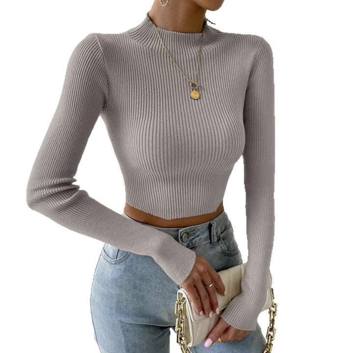 Damen Gerippter Cropped Feinstrickpullover mit Stehkragen Drune