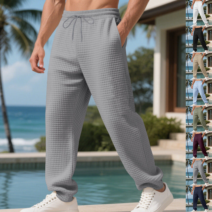 Herren nan Waffelstruktur-Loungehose mit elastischem Bund, Kordelzug und Seitentaschen Drune