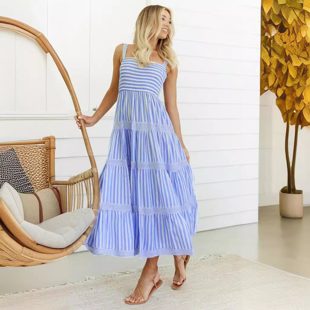 Damen Maxikleid mit feinen Streifen und elastischem Oberteil Drune