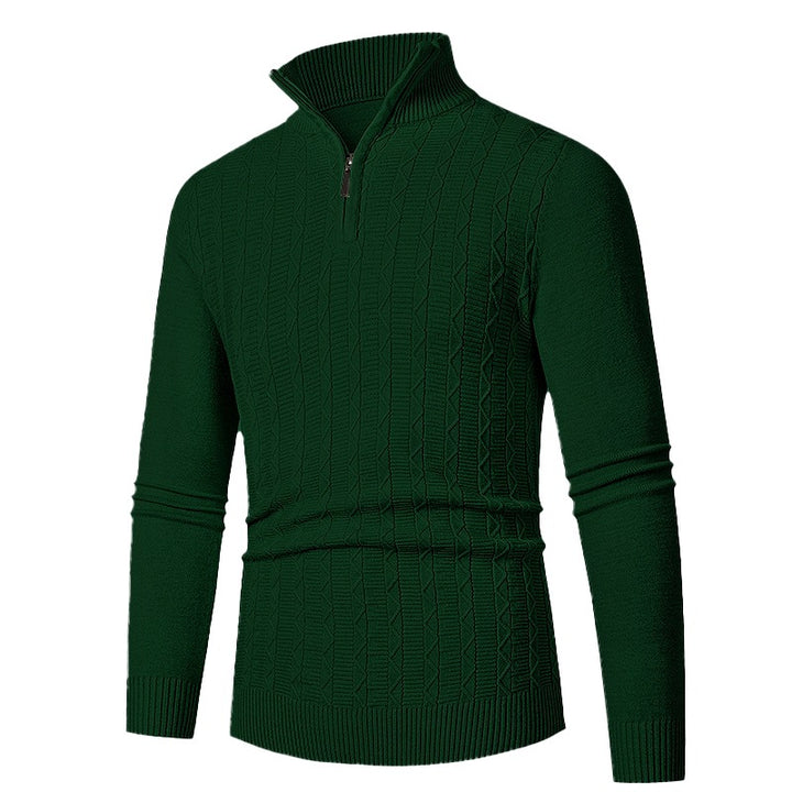 Herren Enganliegender Halbzip-Strukturpullover aus Merino‑Mix mit Zopfmuster und Stehkragen Drune