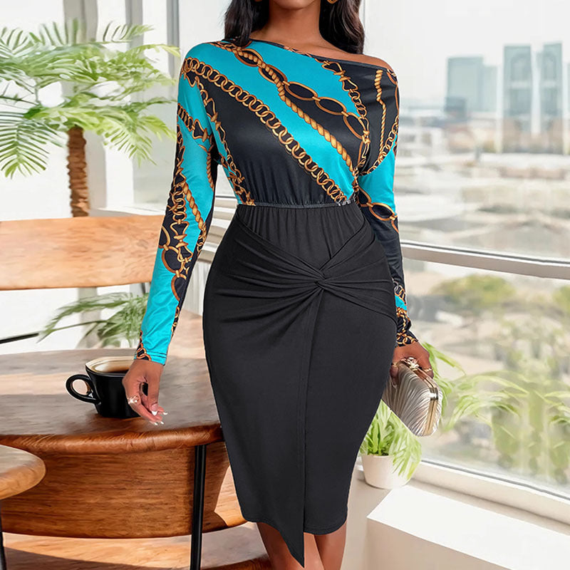 Damen Elegantes Knielanges Kleid mit Drapierungsdetails Drune