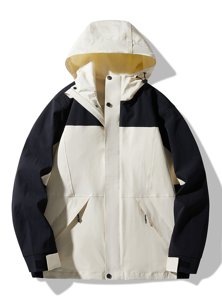 Herren Technische Colorblock Softshell‑Regenjacke mit verstellbarer Kapuze Drune