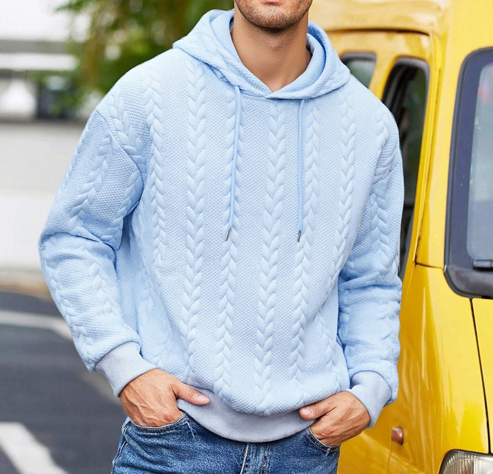 Herren strukturiertes Kapuzen-Sweatshirt mit Zopfstrick-Relief, Tunnelzug und Kängurutasche Drune
