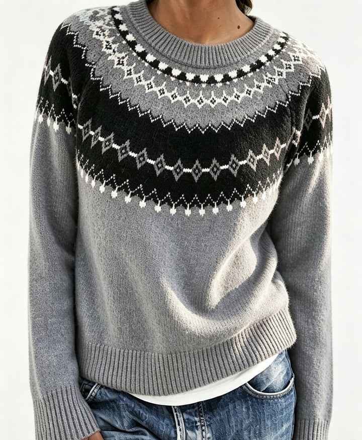 Damen Rundhalsausschnitt Norweger-Pullover mit Fair-Isle-Jacquard Drune