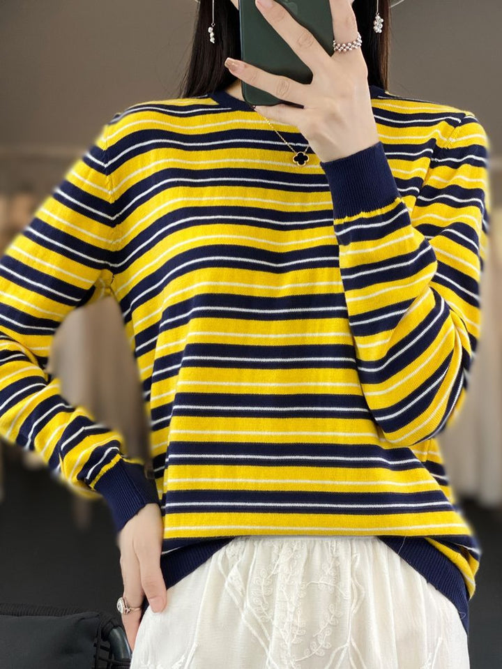 Damen Lässiger Ringel-Feinstrickpullover mit Boxy‑Silhouette und kontrastierenden Rippbündchen Drune