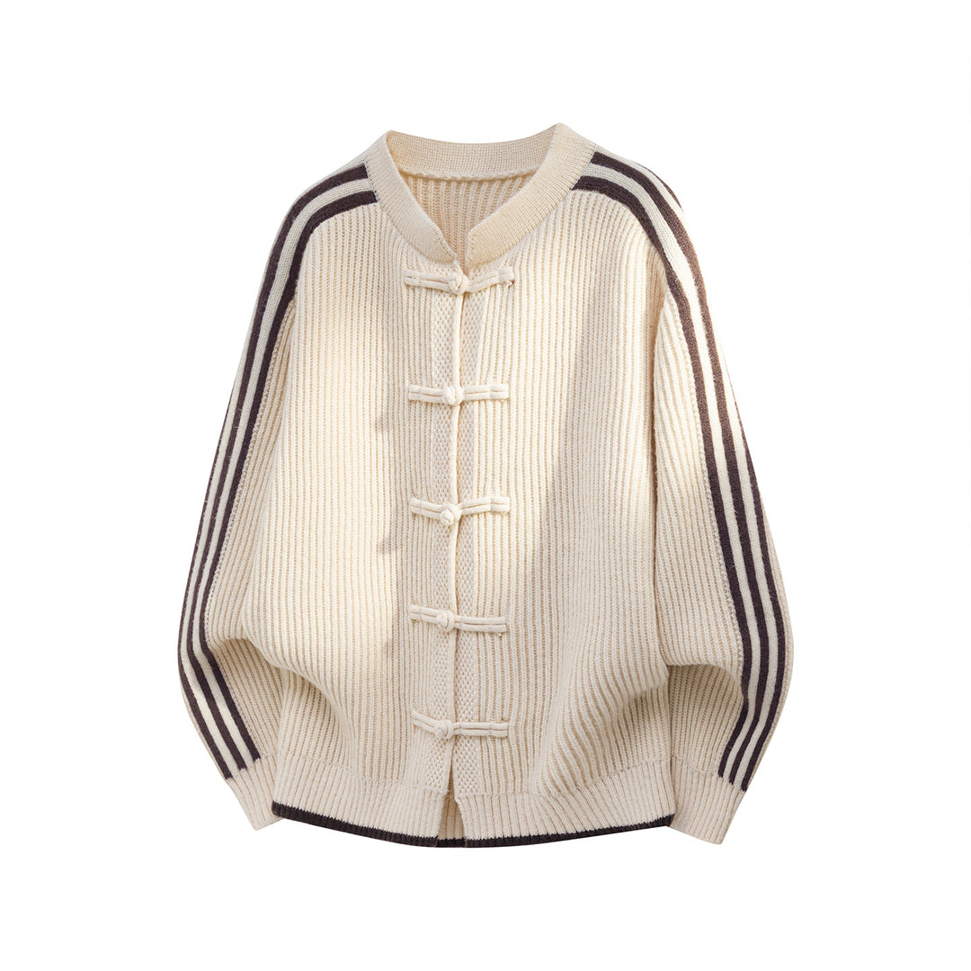 Damen Oversize Strickjacke mit Knebelverschlüssen und Kontraststreifen Drune