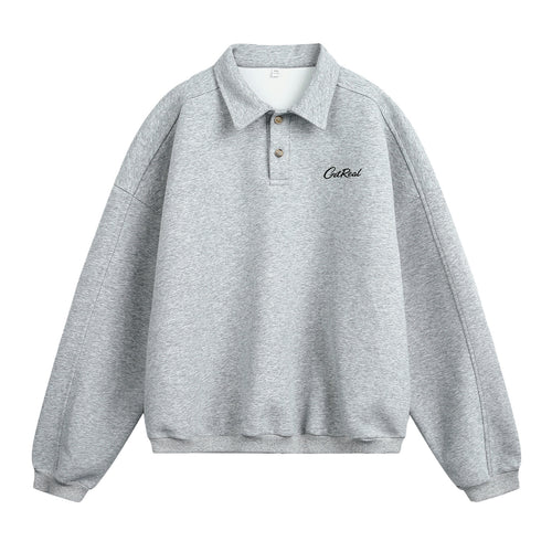 Unisex Oversize Polokragen-Sweatpullover mit Halbknopfleiste und Raglanärmeln Drune