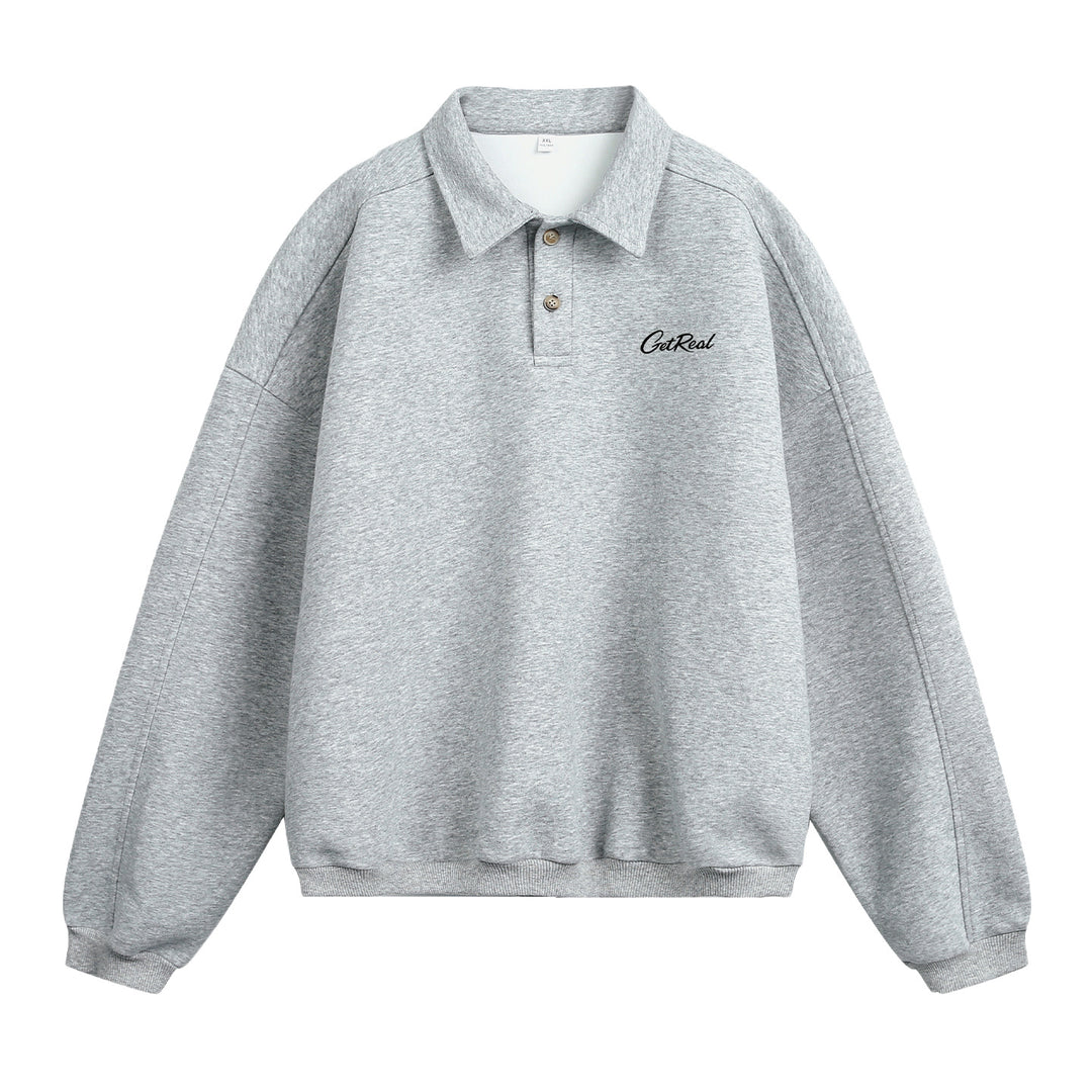 Unisex Oversize Poloshirt-Sweatshirt mit Hemdkragen und Halbknopfleiste Drune