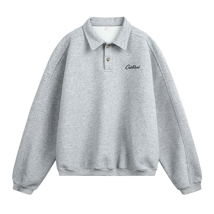 Unisex Oversize Poloshirt-Sweatshirt mit Hemdkragen und Halbknopfleiste Drune