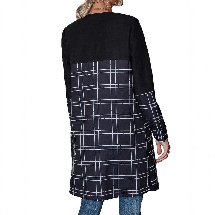 Damen längerer Blazer mit grafischem Karomuster Drune