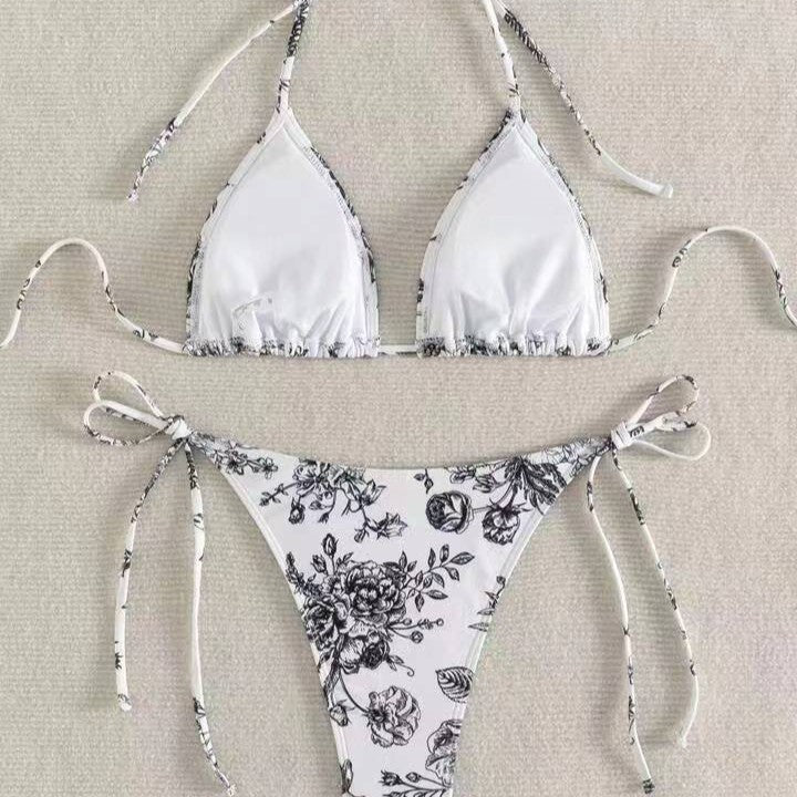 Damen Triangel-Bikini-Set mit zarten Blumenmotiven Drune
