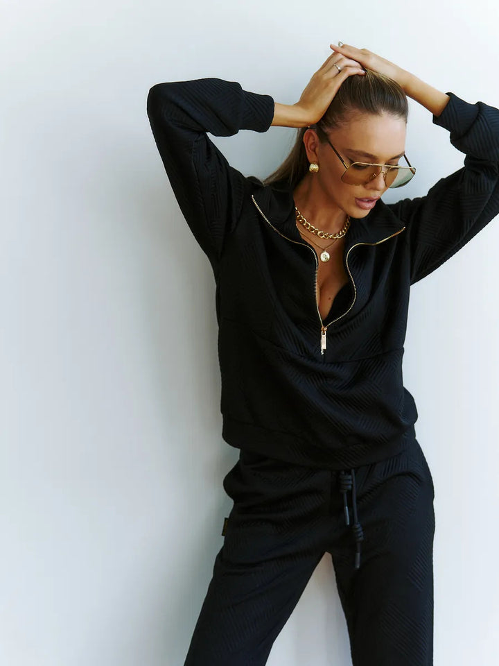 Damen nan gesteppter Loungeanzug mit halbem Reißverschluss und elastischer Komforthose Drune