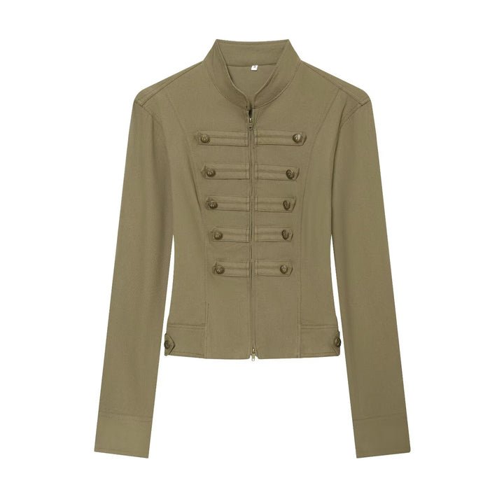 Damen Militärinspirierte taillierte Feldjacke mit Stehkragen und Zierknopfleisten Drune