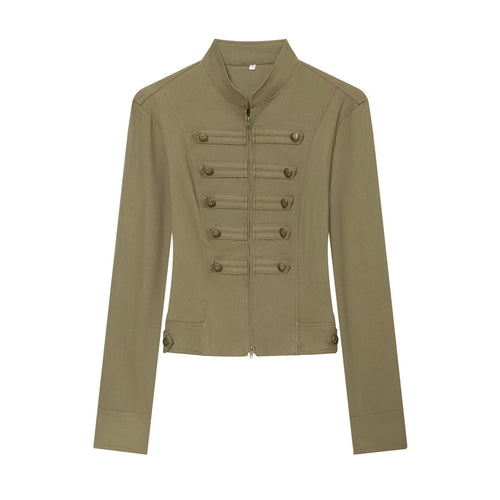 Damen Militärinspirierte taillierte Feldjacke mit Stehkragen und Zierknopfleisten Drune
