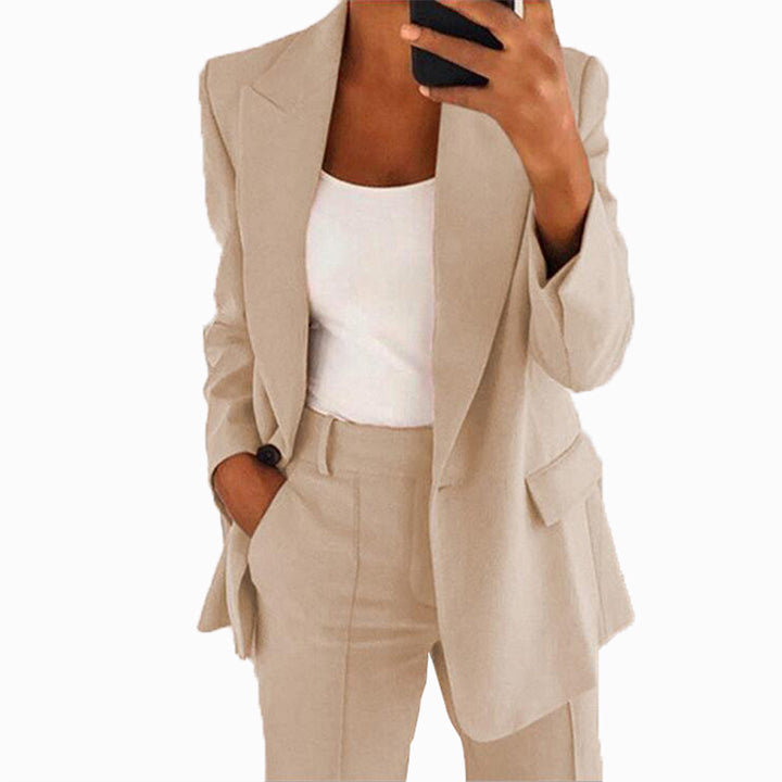 Damen Zweiteiliger Business-Hosenanzug mit Oversize-Blazer und Hochtaillierter Bügelfaltenhose Drune