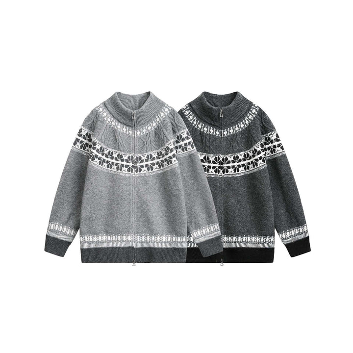 Damen Strick-Zipjacke im Norweger‑Muster mit hohem Stehkragen Drune
