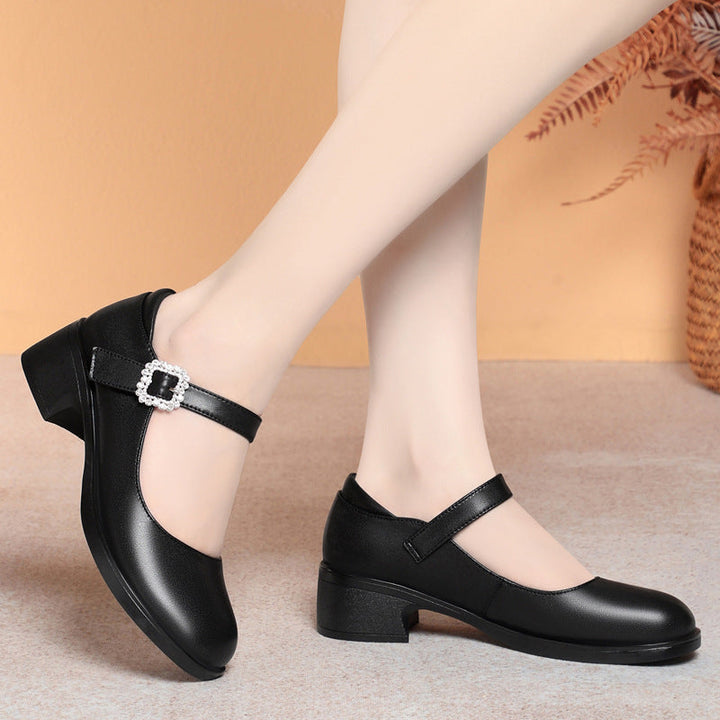 Damen Mary Jane Pumps mit dekorativem Riemchen und komfortablem Blockabsatz Drune