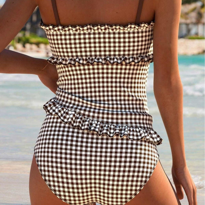 Damen Buntes Rüschenshirt-Tankini Drune