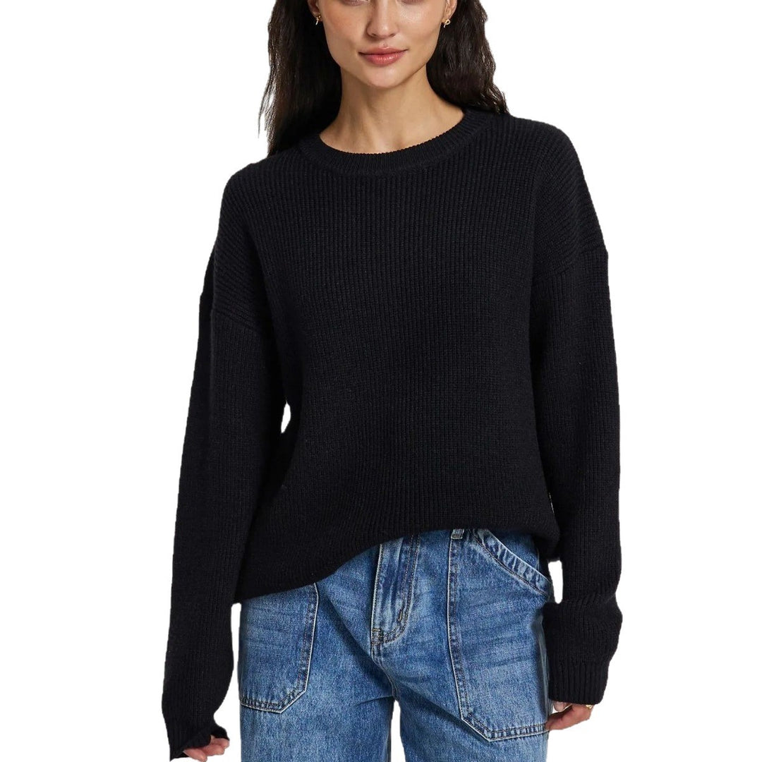 Damen lockerer Strickpullover mit weitem Schnitt und Rippstruktur Drune
