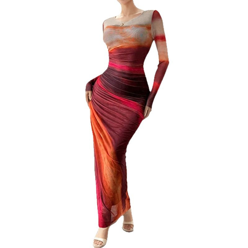 Damen elegantes Maxikleid mit innovativem Farbverlauf Drune