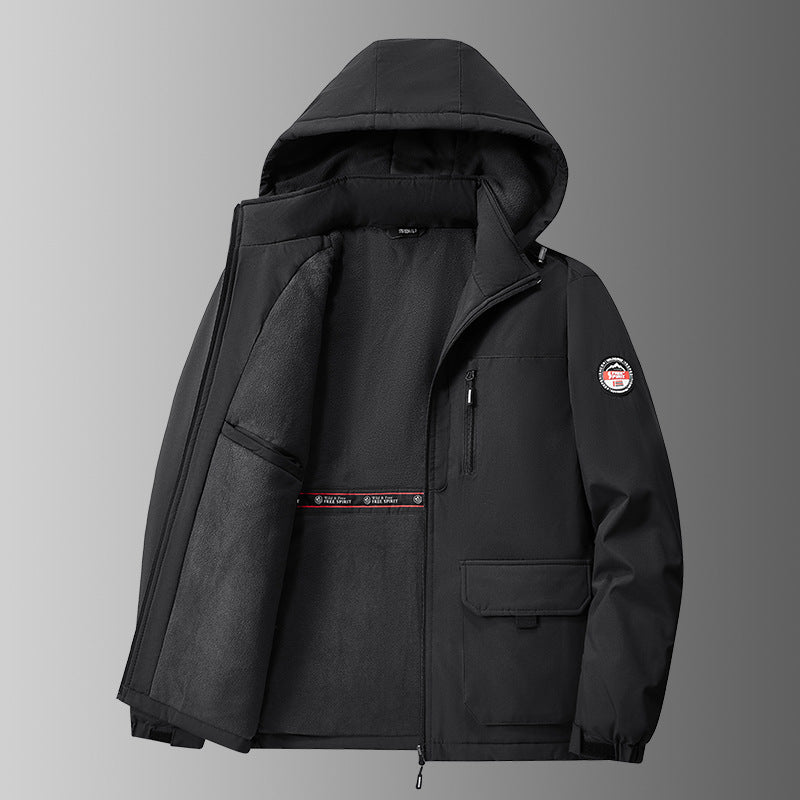 Herren nan gefütterte Softshell-Winterjacke mit Teddyfutter, verstellbarer Kapuze und multifunktionalen Taschen Drune