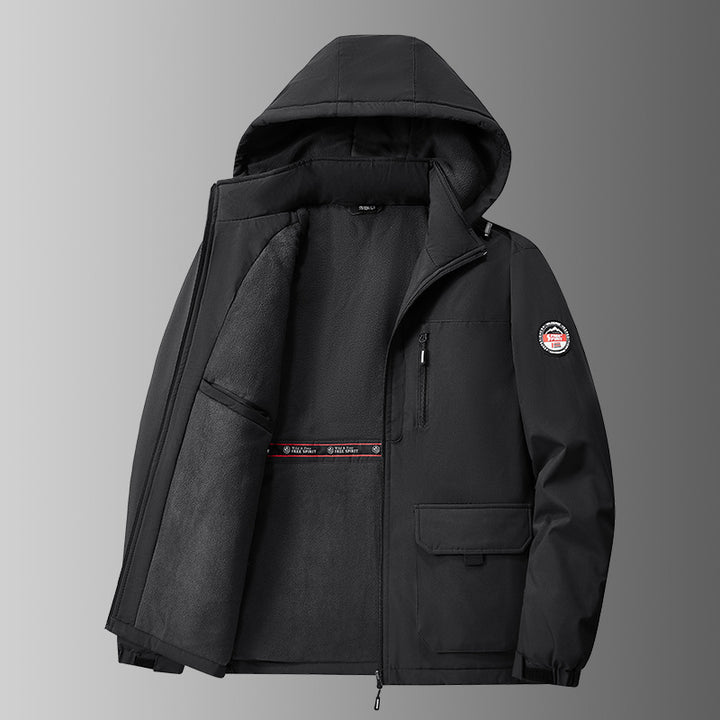 Herren nan gefütterte Softshell-Winterjacke mit Teddyfutter, verstellbarer Kapuze und multifunktionalen Taschen Drune