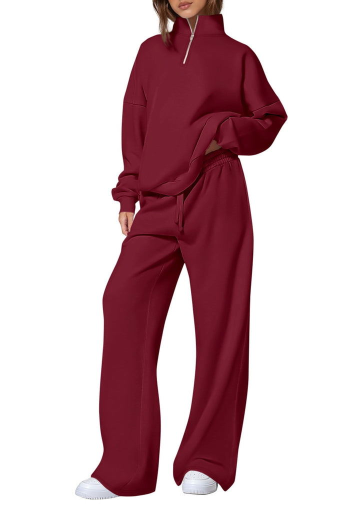 Damen nan oversized Jogginganzug mit Stehkragen halbem Reißverschluss und weitem Bein Drune