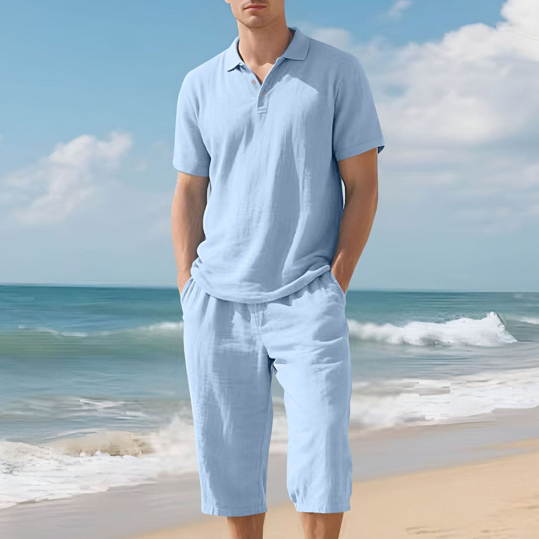 Herren nan leichtes Polo- und Bermuda-Set aus seidigem Baumwolljersey Drune