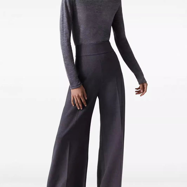 Damen High‑Waist ultraweite Palazzo‑Hose mit Bügelfalte und Bodensaum Drune